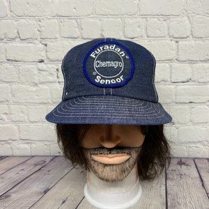 Vintage Louisville MFG. CO. KY. USA Denim Trucker Hat FURADAN CHEMAGRO SENCOR